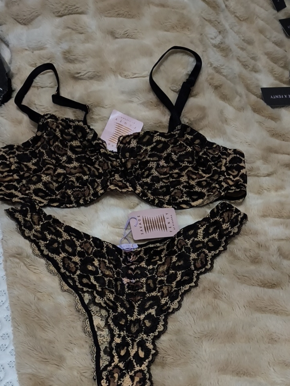 Savage X Fenty On The Prowl Brazilian Bra And Panty Set in Leopard Print
